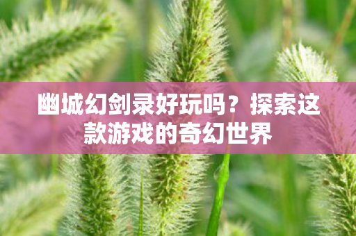 幽城幻剑录好玩吗？探索这款游戏的奇幻世界