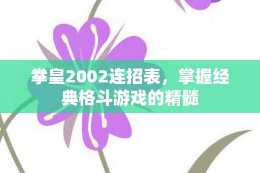 拳皇2002连招表，掌握经典格斗游戏的精髓