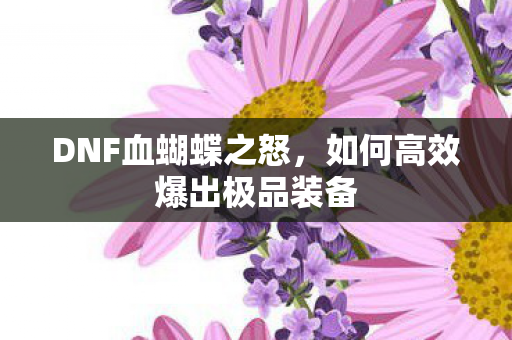 DNF血蝴蝶之怒，如何高效爆出极品装备