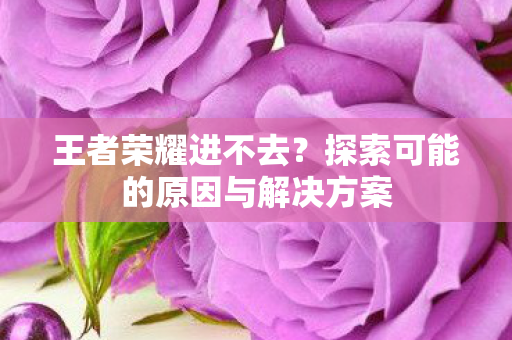 王者荣耀进不去？探索可能的原因与解决方案