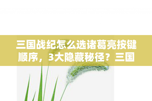 三国战纪怎么选诸葛亮按键顺序,3大隐藏秘径?三国战纪诸葛亮解锁之谜,你竟从未真正触碰? 三国战纪怎么选诸葛亮按键顺序,3大隐藏秘径?三国战纪诸葛亮解锁之谜,你竟从未真正触碰?