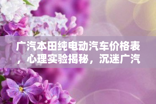 广汽本田纯电动汽车价格表，心理实验揭秘，沉迷广汽本田纯电动车价格游戏，细思极恐的自我麻醉