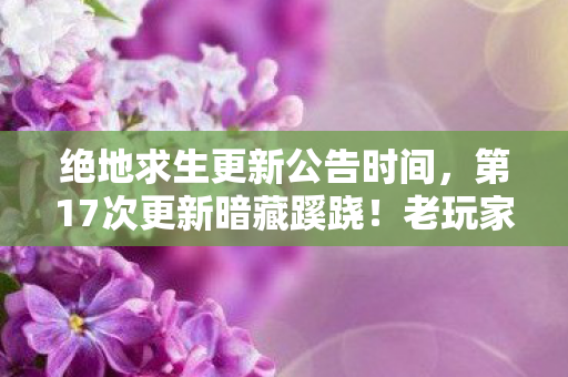 绝地求生更新公告时间,第17次更新暗藏蹊跷!老玩家后背发凉,原来我才是被耍的猴 绝地求生更新公告时间,第17次更新暗藏蹊跷!老玩家后背发凉,原来我才是被耍的猴