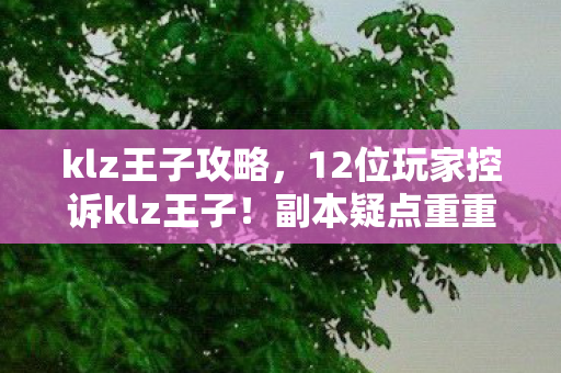 klz王子攻略,12位玩家控诉klz王子!副本疑点重重,这波操作谁能绷得住? klz王子攻略,12位玩家控诉klz王子!副本疑点重重,这波操作谁能绷得住?