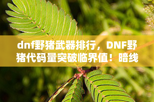 dnf野猪武器排行,DNF野猪代码量突破临界值!暗线触发神经共振,玩家集体头皮发麻 dnf野猪武器排行,DNF野猪代码量突破临界值!暗线触发神经共振,玩家集体头皮发麻