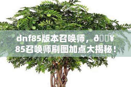 dnf85版本召唤师，🔥85召唤师刷图加点大揭秘！效率飙升300%的爽感体验！