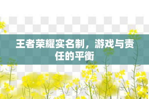 王者荣耀实名制，游戏与责任的平衡