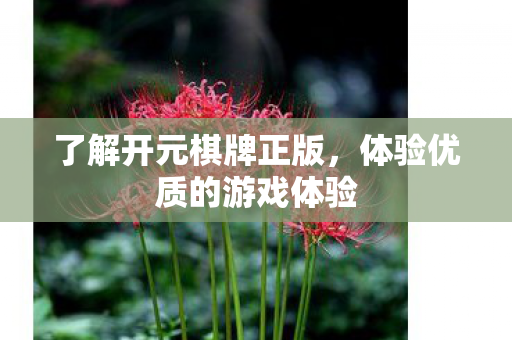 了解开元棋牌正版，体验优质的游戏体验