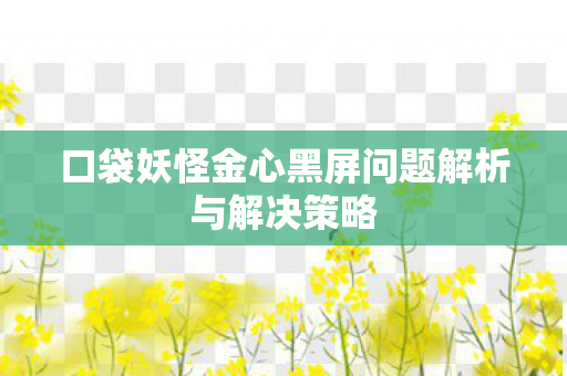 口袋妖怪金心黑屏问题解析与解决策略 口袋妖怪金心黑屏问题解析与解决策略