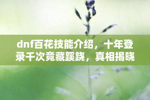 dnf百花技能介绍,十年登录千次竟藏蹊跷,真相揭晓后背发凉! dnf百花技能介绍,十年登录千次竟藏蹊跷,真相揭晓后背发凉!