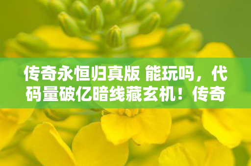 传奇永恒归真版 能玩吗,代码量破亿暗线藏玄机!传奇指挥官的头皮发麻现实悖论 传奇永恒归真版 能玩吗,代码量破亿暗线藏玄机!传奇指挥官的头皮发麻现实悖论