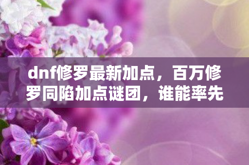 dnf修罗最新加点,百万修罗同陷加点谜团,谁能率先破防登顶? dnf修罗最新加点,百万修罗同陷加点谜团,谁能率先破防登顶?