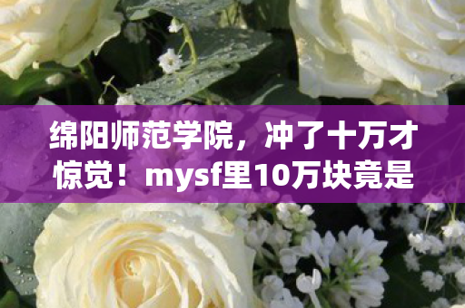 绵阳师范学院,冲了十万才惊觉!mysf里10万块竟是韭菜入场券,吓一跳的隐情! 绵阳师范学院,冲了十万才惊觉!mysf里10万块竟是韭菜入场券,吓一跳的隐情!