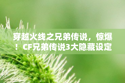 穿越火线之兄弟传说，惊爆！CF兄弟传说3大隐藏设定，竟藏着开发组不为人知的秘密？