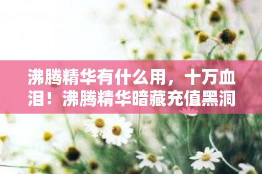沸腾精华有什么用,十万血泪!沸腾精华暗藏充值黑洞?玩家钱包集体吓跳! 沸腾精华有什么用,十万血泪!沸腾精华暗藏充值黑洞?玩家钱包集体吓跳!