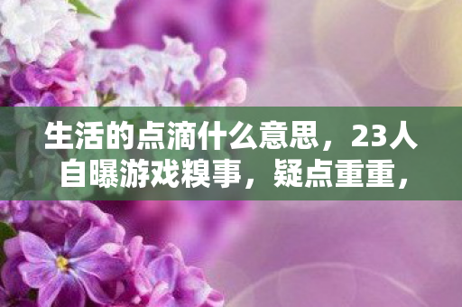 生活的点滴什么意思，23人自曝游戏糗事，疑点重重，大神绷不住竟当场破防！