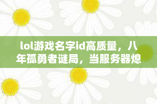 lol游戏名字id高质量,八年孤勇者谜局,当服务器熄灭时,连眼泪都成了限量版藏品 lol游戏名字id高质量,八年孤勇者谜局,当服务器熄灭时,连眼泪都成了限量版藏品