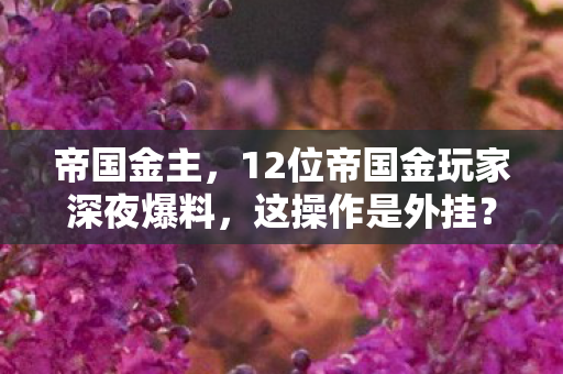 帝国金主,12位帝国金玩家深夜爆料,这操作是外挂?老炮当场笑出眼泪 帝国金主,12位帝国金玩家深夜爆料,这操作是外挂?老炮当场笑出眼泪