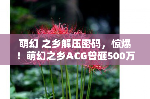 萌幻 之乡解压密码，惊爆！萌幻之乡ACG曾砸500万玩法被砍，背后隐情让人吓一跳！