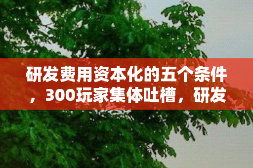 研发费用资本化的五个条件,300玩家集体吐槽,研发费用资本化这神操作,老炮我直接绷不住! 研发费用资本化的五个条件,300玩家集体吐槽,研发费用资本化这神操作,老炮我直接绷不住!