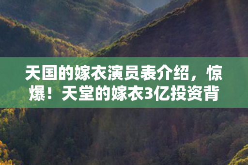 天国的嫁衣演员表介绍，惊爆！天堂的嫁衣3亿投资背后隐情，结果让人吓一跳！