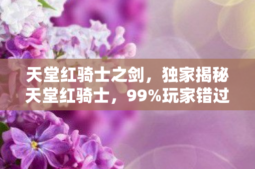 天堂红骑士之剑，独家揭秘天堂红骑士，99%玩家错过的3大隐藏机制，错过再等十年！