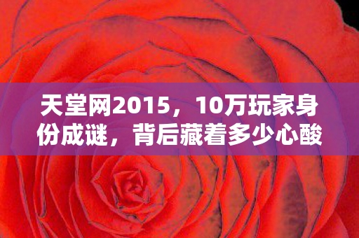 天堂网2015，10万玩家身份成谜，背后藏着多少心酸故事？