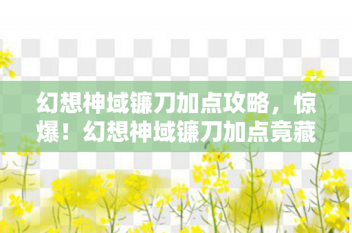 幻想神域镰刀加点攻略，惊爆！幻想神域镰刀加点竟藏500万隐情，真相让人吓一跳！