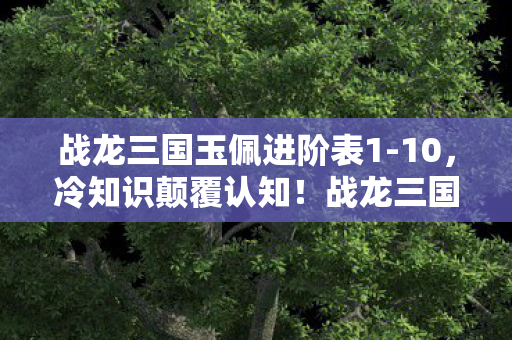 战龙三国玉佩进阶表1-10，冷知识颠覆认知！战龙三国玉佩进阶真相让我目瞪口呆