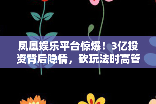 凤凰娱乐平台惊爆!3亿投资背后隐情,砍玩法时高管吓一跳! 凤凰娱乐平台惊爆!3亿投资背后隐情,砍玩法时高管吓一跳!