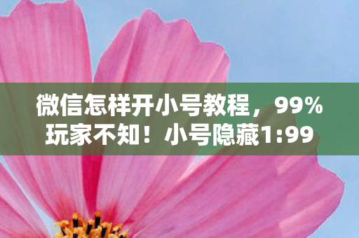 微信怎样开小号教程，99%玩家不知！小号隐藏1:99黄金比例，扎心真相揭开游戏暗面