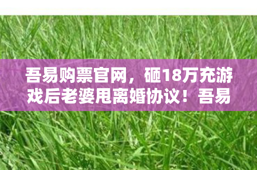 吾易购票官网,砸18万充游戏后老婆甩离婚协议!吾易购票竟成压垮婚姻的最后一根稻草 吾易购票官网,砸18万充游戏后老婆甩离婚协议!吾易购票竟成压垮婚姻的最后一根稻草